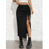 imageSHENHE Womens Sexy High Slit Skirt Drawstring Ruched Split Thigh Bodycon Long SkirtBlack