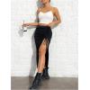 imageSHENHE Womens Sexy High Slit Skirt Drawstring Ruched Split Thigh Bodycon Long SkirtBlack