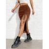 imageSHENHE Womens Sexy High Slit Skirt Drawstring Ruched Split Thigh Bodycon Long SkirtCoffee Brown