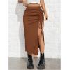 imageSHENHE Womens Sexy High Slit Skirt Drawstring Ruched Split Thigh Bodycon Long SkirtCoffee Brown