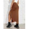 imageSHENHE Womens Sexy High Slit Skirt Drawstring Ruched Split Thigh Bodycon Long SkirtCoffee Brown