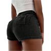 imageSHENHE Womens Vintage Mini Denim Skorts Wrap Overlay Irregular Stretchy Cargo ShortsBlack
