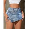 imageSHENHE Womens Vintage Mini Denim Skorts Wrap Overlay Irregular Stretchy Cargo ShortsBlue B