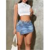 imageSHENHE Womens Vintage Mini Denim Skorts Wrap Overlay Irregular Stretchy Cargo ShortsBlue B