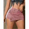 imageSHENHE Womens Vintage Mini Denim Skorts Wrap Overlay Irregular Stretchy Cargo ShortsDusty Pink