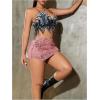 imageSHENHE Womens Vintage Mini Denim Skorts Wrap Overlay Irregular Stretchy Cargo ShortsDusty Pink