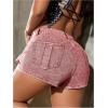 imageSHENHE Womens Vintage Mini Denim Skorts Wrap Overlay Irregular Stretchy Cargo ShortsDusty Pink