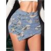 imageSHENHE Womens Vintage Mini Denim Skorts Wrap Overlay Irregular Stretchy Cargo ShortsFloral Blue