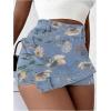 imageSHENHE Womens Vintage Mini Denim Skorts Wrap Overlay Irregular Stretchy Cargo ShortsFloral Blue