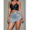 imageSHENHE Womens Vintage Mini Denim Skorts Wrap Overlay Irregular Stretchy Cargo ShortsGold