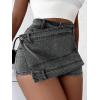 imageSHENHE Womens Vintage Mini Denim Skorts Wrap Overlay Irregular Stretchy Cargo ShortsGrey
