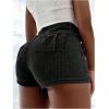 imageSHENHE Womens Vintage Mini Denim Skorts Wrap Overlay Irregular Stretchy Cargo ShortsInk Black