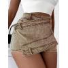 imageSHENHE Womens Vintage Mini Denim Skorts Wrap Overlay Irregular Stretchy Cargo ShortsKhaki
