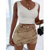 imageSHENHE Womens Vintage Mini Denim Skorts Wrap Overlay Irregular Stretchy Cargo ShortsKhaki