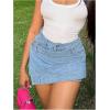 imageSHENHE Womens Vintage Mini Denim Skorts Wrap Overlay Irregular Stretchy Cargo ShortsLight Blue a