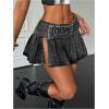 imageSHENHE Womens Y2k Low Rise Pleated Denim Mini Skirt Side Slit Sexy Punk Jean Micro SkirtDark Grey