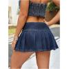 imageSHENHE Womens Y2k Low Rise Pleated Denim Mini Skirt Side Slit Sexy Punk Jean Micro SkirtDark Wash Blue