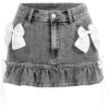 imageSHENHE Womens Bow Jeans Skirt Ruffle Hem A Line Denim Mini Casual Summer Jean SkirtGrey