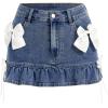 imageSHENHE Womens Bow Jeans Skirt Ruffle Hem A Line Denim Mini Casual Summer Jean SkirtLight Wash