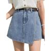 imageSHENHE Womens High Waisted Denim Skort Wrap Hem Asymmetrical Jean Mini Skirt ShortsBlue