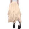 imageSHENHE Womens Lace Trim Layered Mesh Tulle Skirt High Waist Asymmetrical Long Goth SkirtApricot