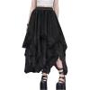 imageSHENHE Womens Lace Trim Layered Mesh Tulle Skirt High Waist Asymmetrical Long Goth SkirtBlack