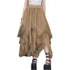 imageSHENHE Womens Lace Trim Layered Mesh Tulle Skirt High Waist Asymmetrical Long Goth SkirtKhaki