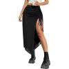 imageSHENHE Womens Sexy High Slit Skirt Drawstring Ruched Split Thigh Bodycon Long SkirtBlack