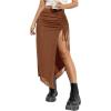 imageSHENHE Womens Sexy High Slit Skirt Drawstring Ruched Split Thigh Bodycon Long SkirtCoffee Brown