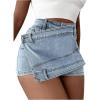 imageSHENHE Womens Vintage Mini Denim Skorts Wrap Overlay Irregular Stretchy Cargo ShortsLight Blue C