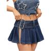 imageSHENHE Womens Y2k Low Rise Pleated Denim Mini Skirt Side Slit Sexy Punk Jean Micro SkirtDark Wash Blue