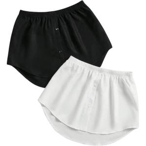 imageSHENHE Womens 2 Pack Shirt Extender Adjustable Layering Fake Top Lower Sweep Skirt Half Length Mini SkirtsBlack and White