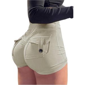 imageSHENHE Womens High Waist Booty Shorts Butt Lifting Rave Hot Pants Scrunch Ruched ShortsApricot