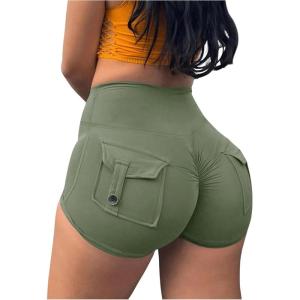imageSHENHE Womens High Waist Booty Shorts Butt Lifting Rave Hot Pants Scrunch Ruched ShortsArmy Green