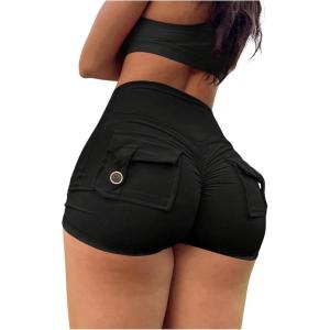 imageSHENHE Womens High Waist Booty Shorts Butt Lifting Rave Hot Pants Scrunch Ruched ShortsBlack