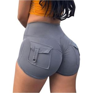 imageSHENHE Womens High Waist Booty Shorts Butt Lifting Rave Hot Pants Scrunch Ruched ShortsGrey