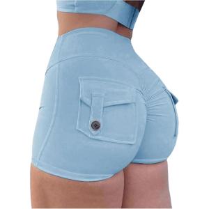 imageSHENHE Womens High Waist Booty Shorts Butt Lifting Rave Hot Pants Scrunch Ruched ShortsLight Blue