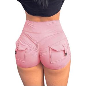 imageSHENHE Womens High Waist Booty Shorts Butt Lifting Rave Hot Pants Scrunch Ruched ShortsPink