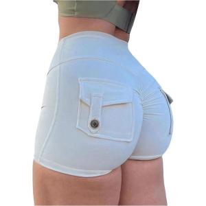 imageSHENHE Womens High Waist Booty Shorts Butt Lifting Rave Hot Pants Scrunch Ruched ShortsWhite