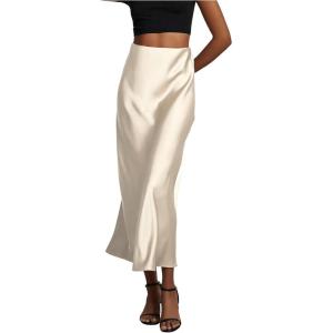 imageSHENHE Womens Satin Maxi Skirts High Waisted A Line Long Skirts Elegant Office SkirtsBeige