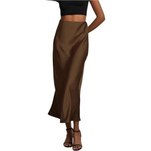 imageSHENHE Womens Satin Maxi Skirts High Waisted A Line Long Skirts Elegant Office SkirtsCoffee Brown