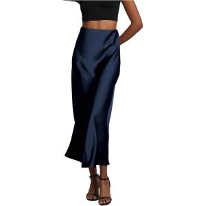 imageSHENHE Womens Satin Maxi Skirts High Waisted A Line Long Skirts Elegant Office SkirtsDeep Blue