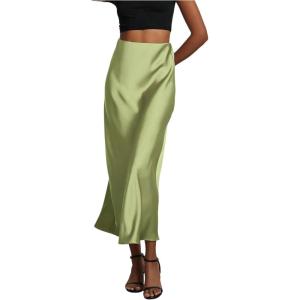 imageSHENHE Womens Satin Maxi Skirts High Waisted A Line Long Skirts Elegant Office SkirtsMint Green