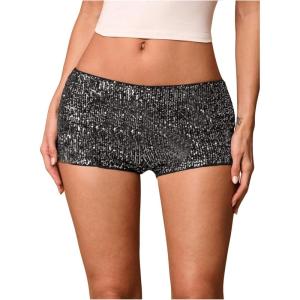 imageSHENHE Womens Sparkly Sequin Shorts Sexy Low Rise Y2k Party Rave Hot Pants Booty ShortsBlack