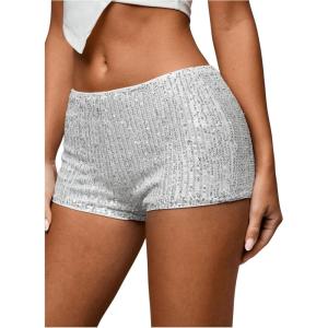 imageSHENHE Womens Sparkly Sequin Shorts Sexy Low Rise Y2k Party Rave Hot Pants Booty ShortsWhite