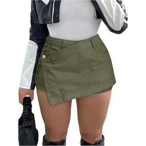 imageSHENHE Womens Vintage Mini Denim Skorts Wrap Overlay Irregular Stretchy Cargo ShortsArmy Green