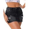 imageSHENHE Womens Casual Ripped Jean Skirt Low Waist Raw Hem Mini Denim SkirtsFrayed Black
