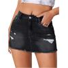 imageSHENHE Womens Casual Ripped Jean Skirt Low Waist Raw Hem Mini Denim SkirtsFrayed Black
