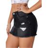 imageSHENHE Womens Casual Ripped Jean Skirt Low Waist Raw Hem Mini Denim SkirtsFrayed Black