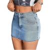imageSHENHE Womens Casual Ripped Jean Skirt Low Waist Raw Hem Mini Denim SkirtsLight Blue